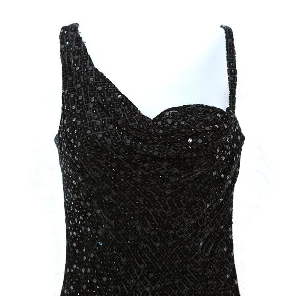 VTG Velvet Hand Beaded Asymmetrical Gown Formal Dress Sequin Special Occasion XS - Picture 2 of 7